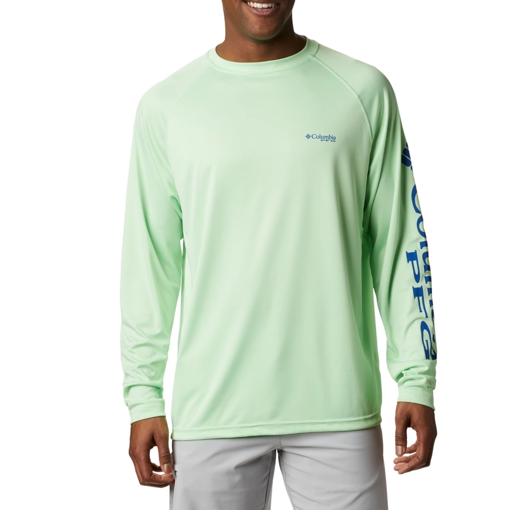 Men's Columbia PFG long sleeve shirt (small). Color: Key West, Vivid Blue Logo